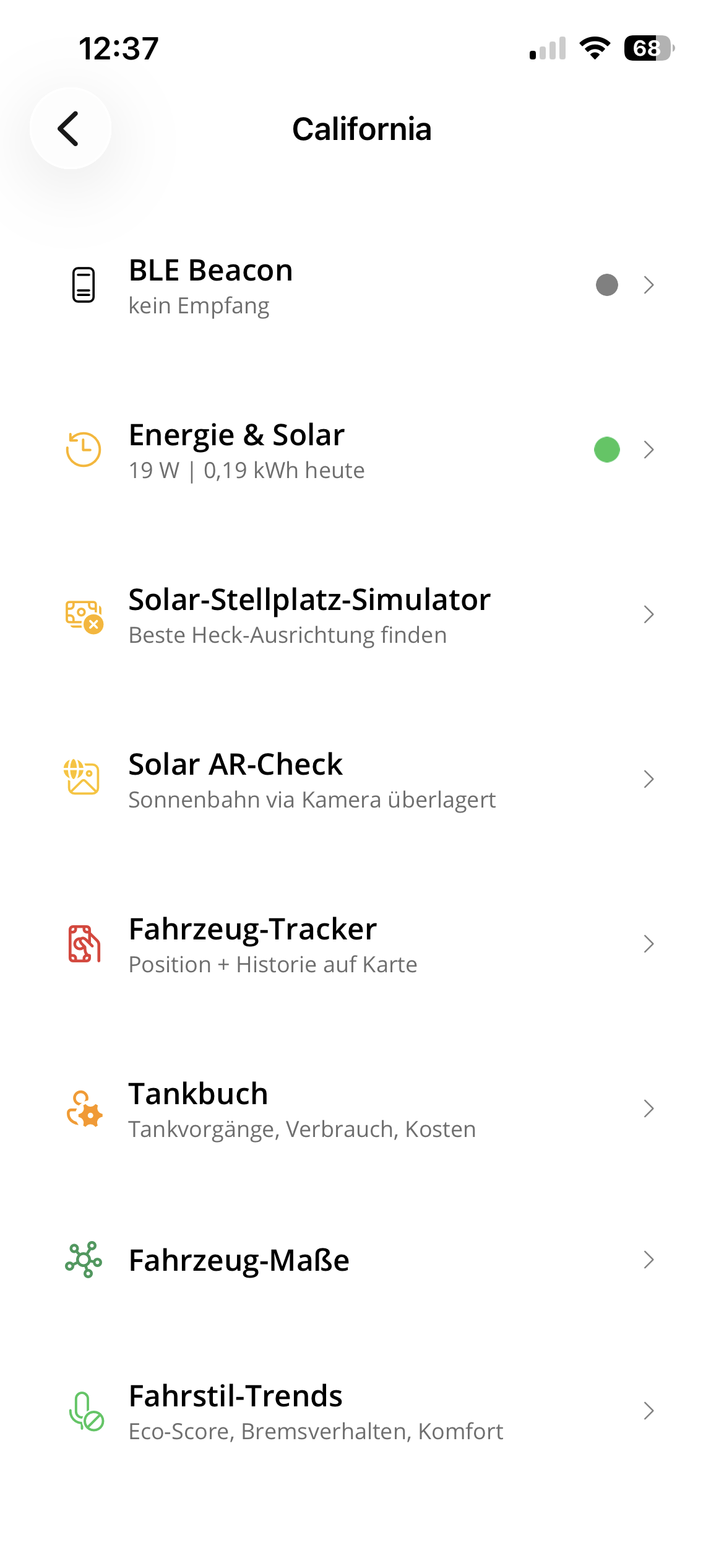 California overview in the German-only app