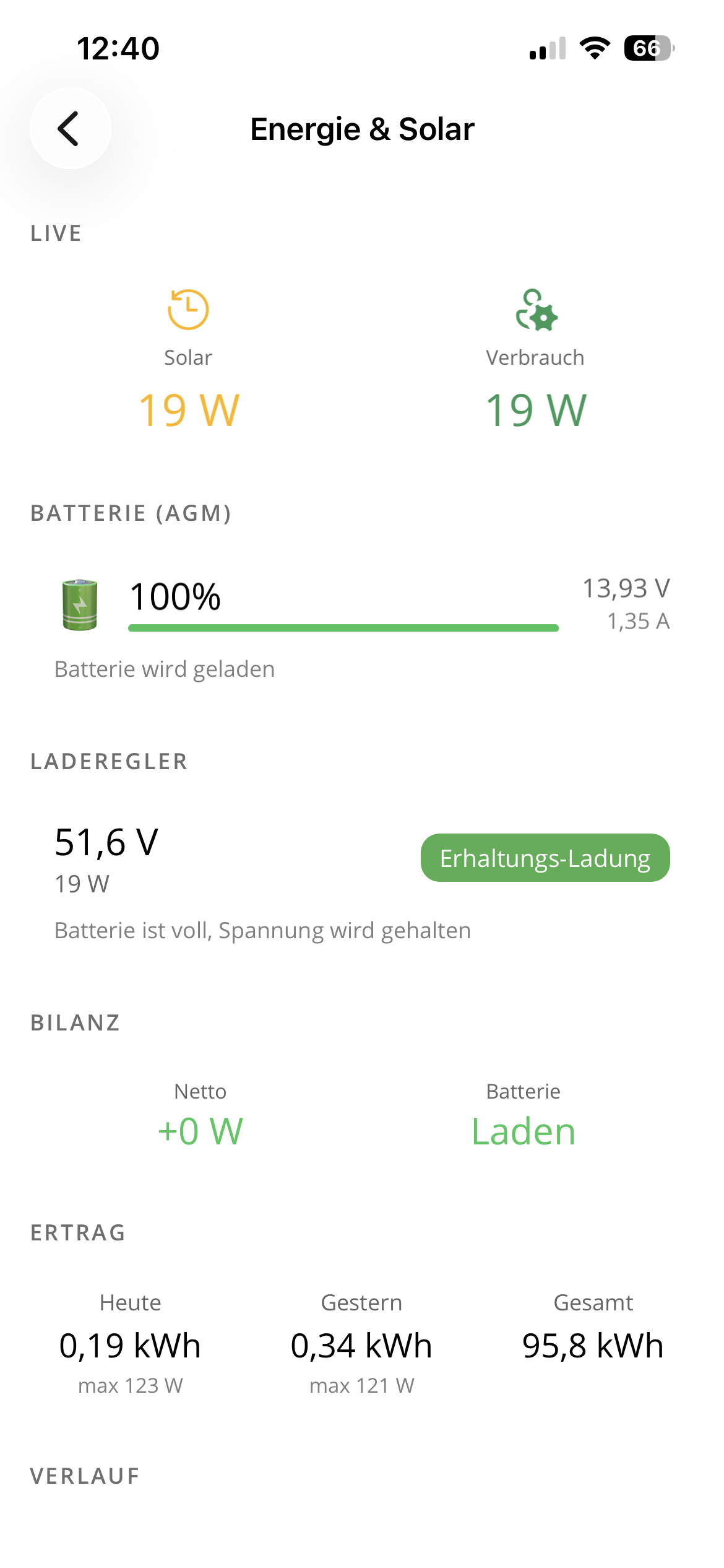 Energy and solar view in the German-only app