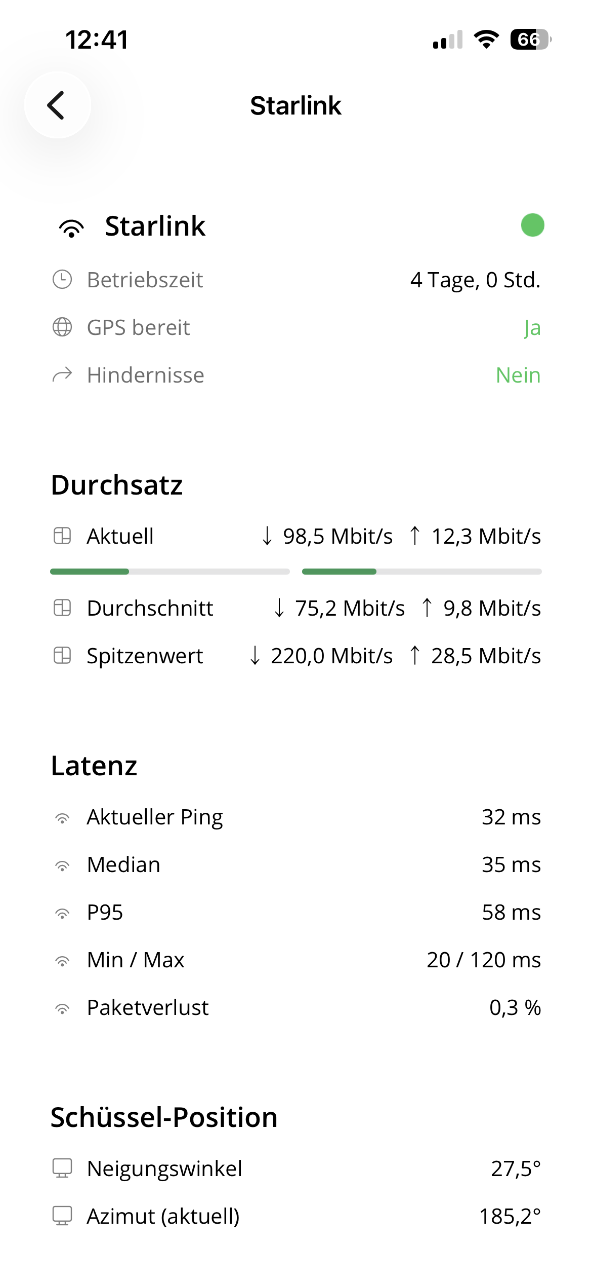 Starlink telemetry in the German-only app